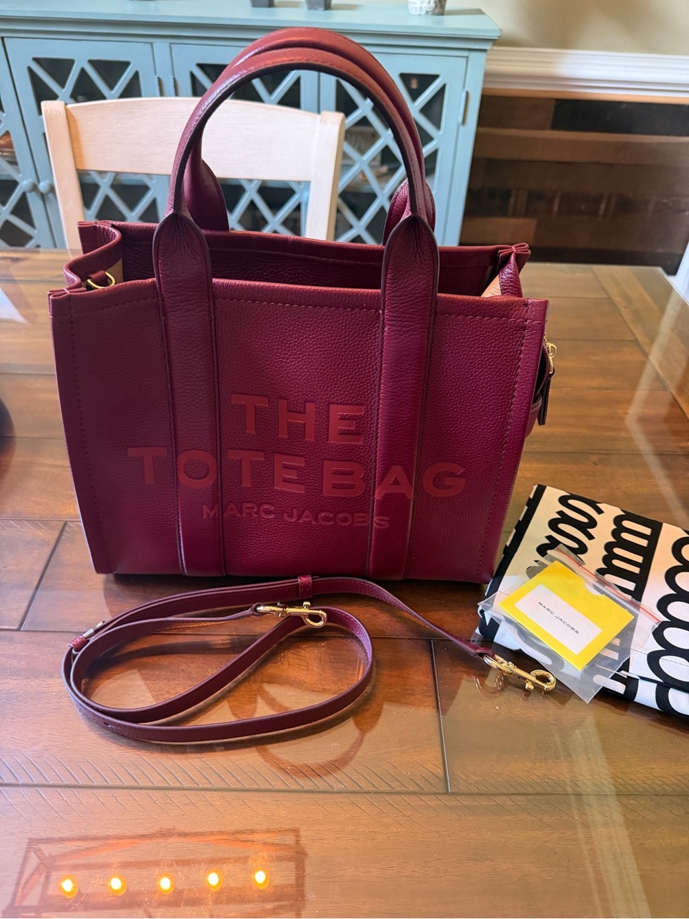 Marc Jacobs Burgundy Pebbled Leather Tote with Detachable Strap